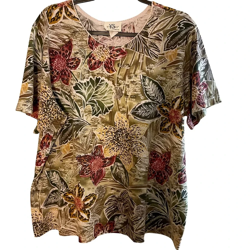 YS Studio Women's Floral Print Top Shorts Set Made in USA 2X - Picture 2 of 13